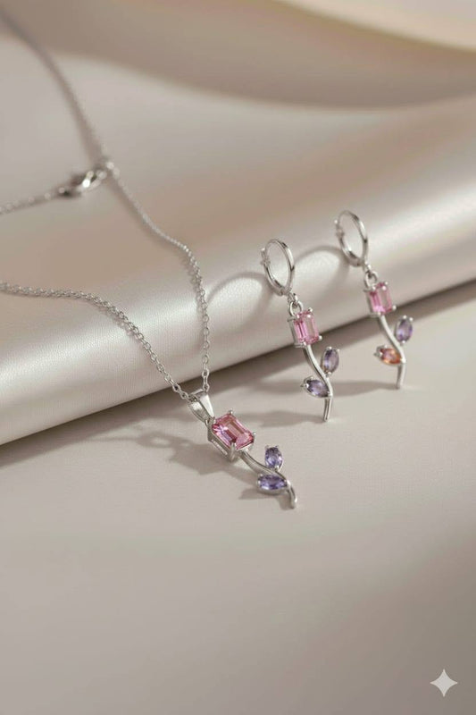 Silver Tulip Pendant & Ear Rings