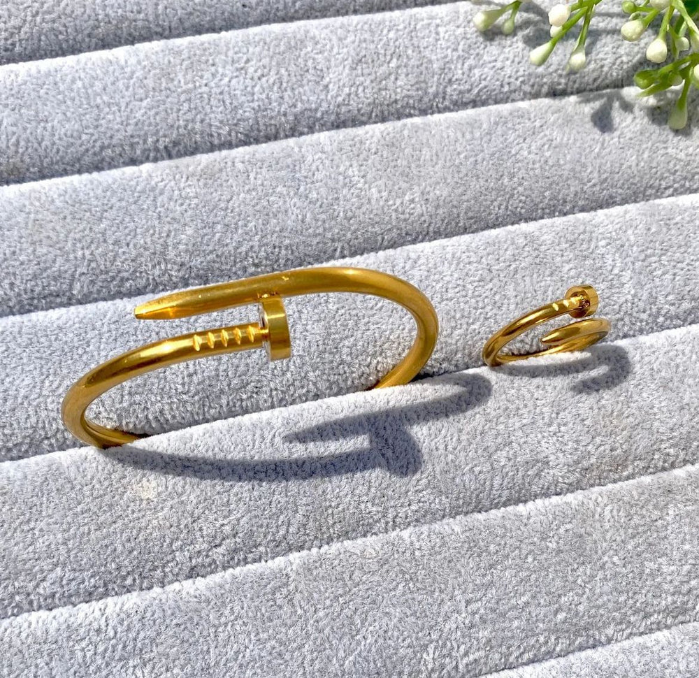 Stainless Steel Nail Bangle+ Ring