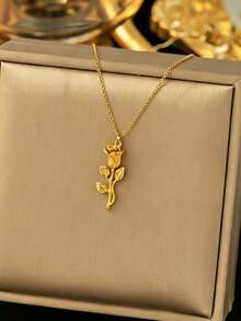 Rose Choker Necklace With Titanium Steel Pendant