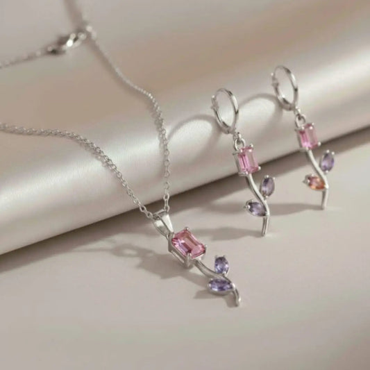 Silver Tulip Pendant & Ear Rings