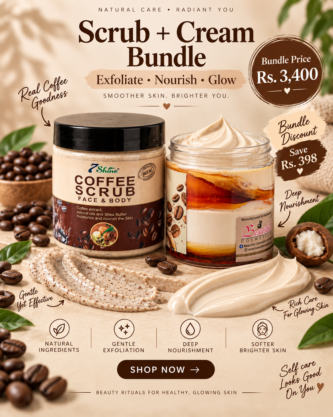 Coffee Scrub and Nourishing Cream Complete Skin Care Bundle