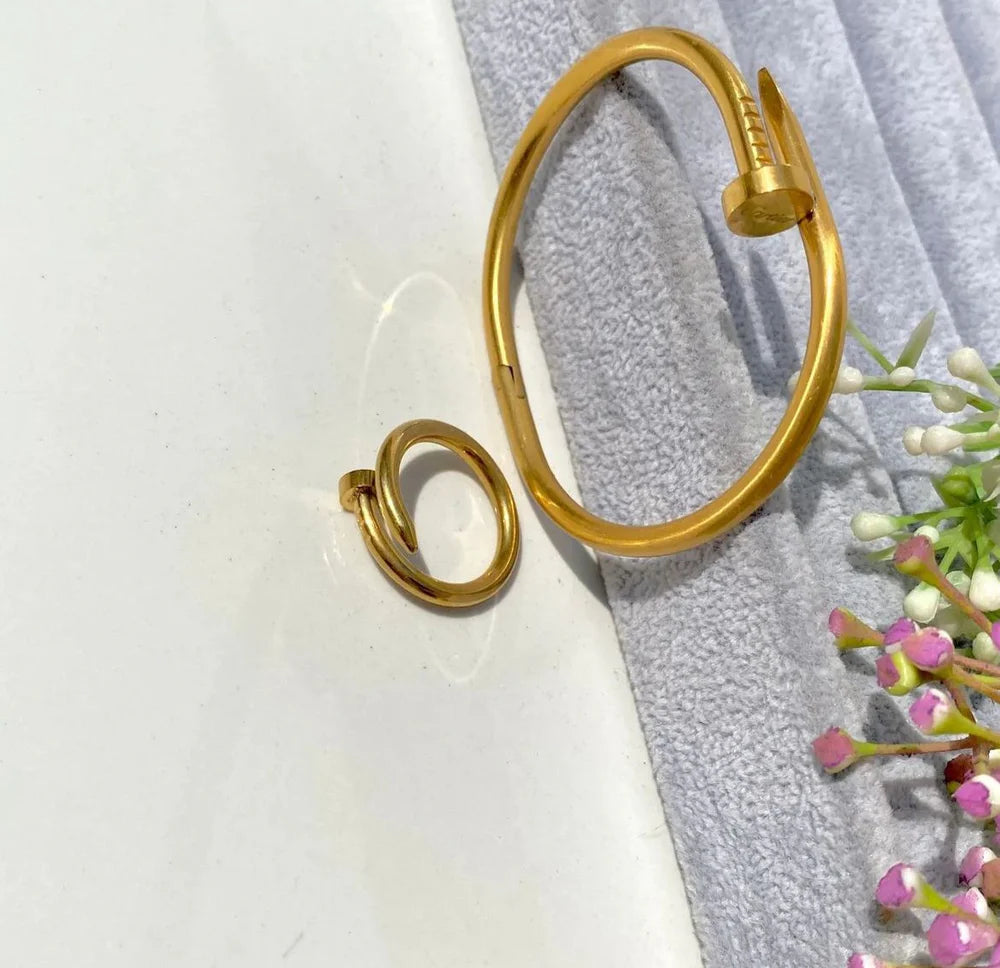Stainless Steel Nail Bangle+ Ring