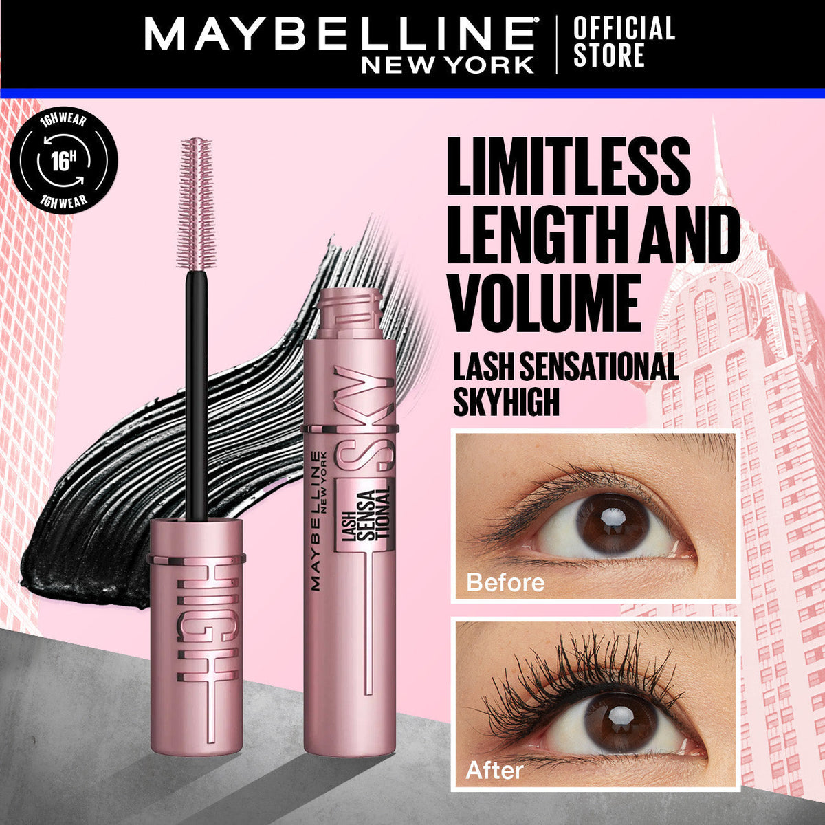 Maybelline New York Lash Sensational Waterproof Sky High Mascara for Limitless Length 6ml