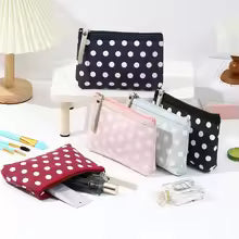 Small Canvas Dot Makeup Bag – Portable Cosmetic & Skincare Organizer Korean Style