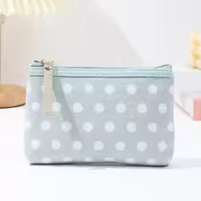 Small Canvas Dot Makeup Bag – Portable Cosmetic & Skincare Organizer Korean Style
