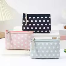 Small Canvas Dot Makeup Bag – Portable Cosmetic & Skincare Organizer Korean Style