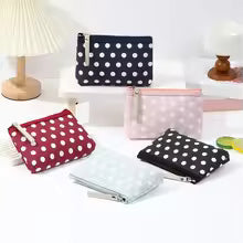Small Canvas Dot Makeup Bag – Portable Cosmetic & Skincare Organizer Korean Style
