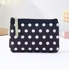 Small Canvas Dot Makeup Bag – Portable Cosmetic & Skincare Organizer Korean Style
