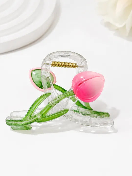 Cute Tulip Flower Hair Claw Clip for Women & Girls | Transparent Acrylic Hair Clip | Korean Style Hair Accessories