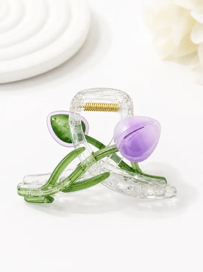 Cute Tulip Flower Hair Claw Clip for Women & Girls | Transparent Acrylic Hair Clip | Korean Style Hair Accessories