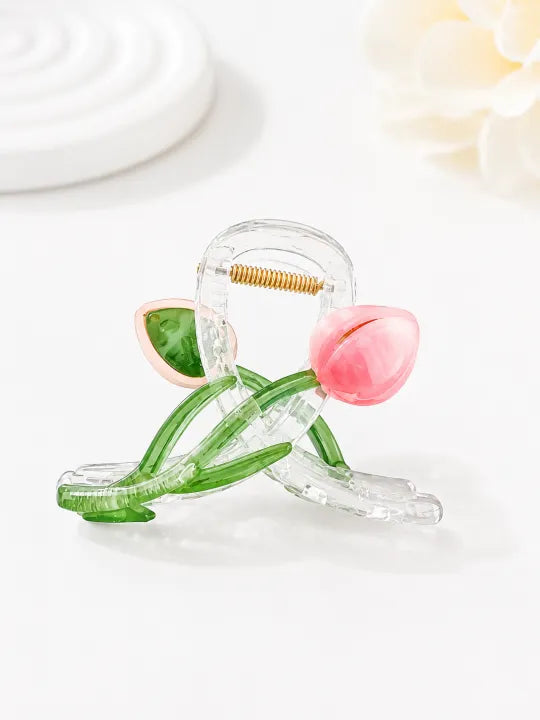 Cute Tulip Flower Hair Claw Clip for Women & Girls | Transparent Acrylic Hair Clip | Korean Style Hair Accessories