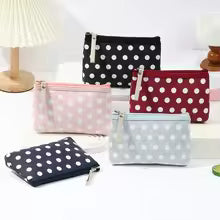 Small Canvas Dot Makeup Bag – Portable Cosmetic & Skincare Organizer Korean Style