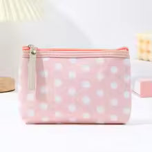 Small Canvas Dot Makeup Bag – Portable Cosmetic & Skincare Organizer Korean Style