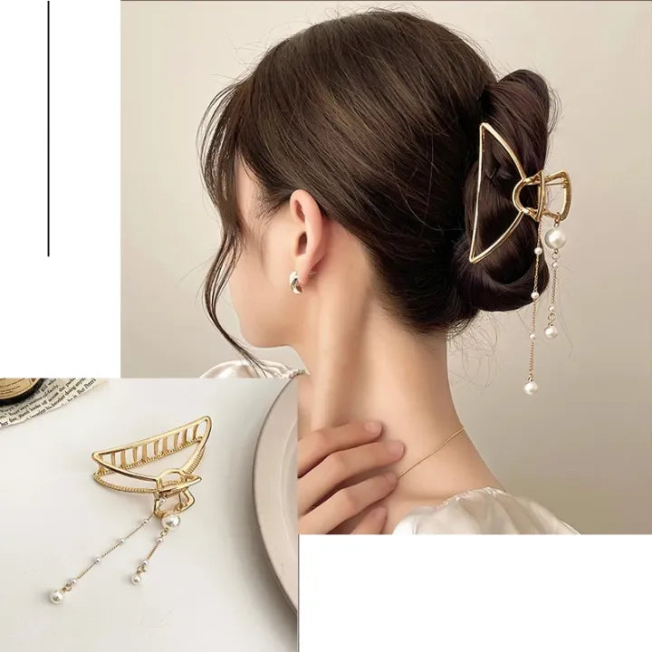 Korean Bowknot Claw Clips Pearl Pendant Hair Accessories